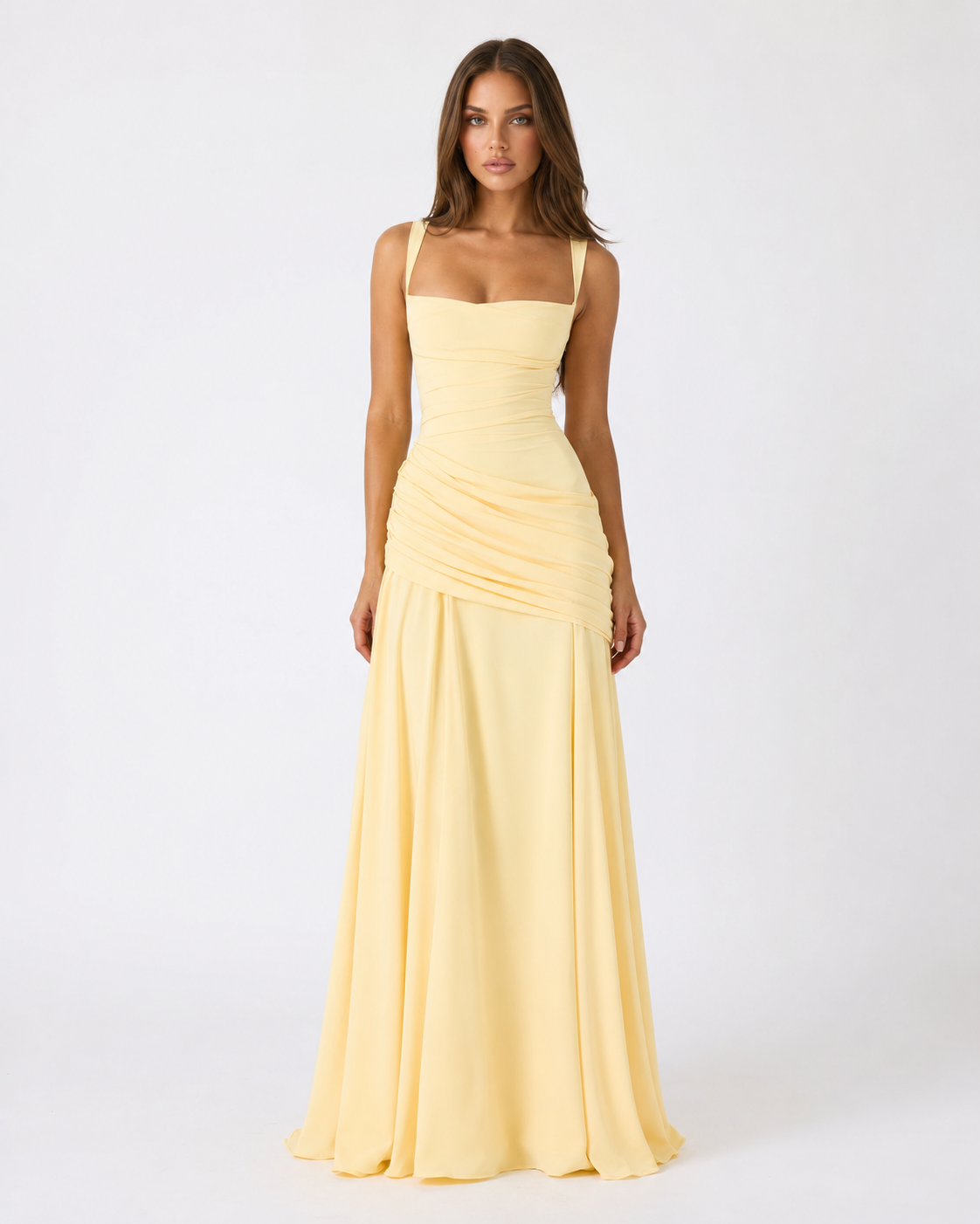Marta | Vestido maxi Con escote Cuadrado fruncido