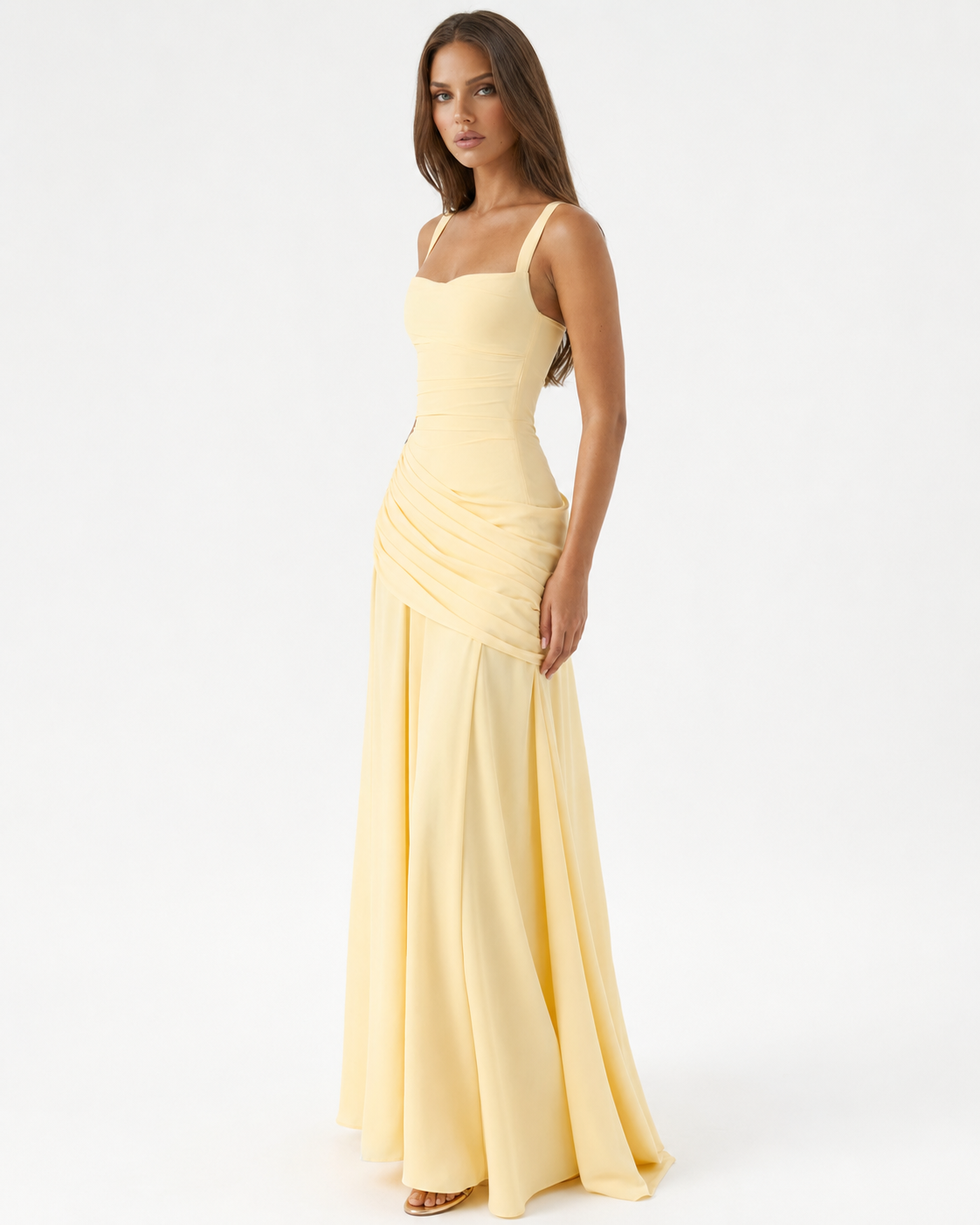 Marta | Vestido maxi Con escote Cuadrado fruncido