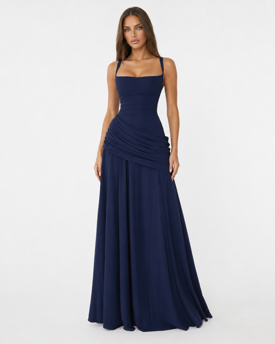 Marta | Vestido maxi Con escote Cuadrado fruncido