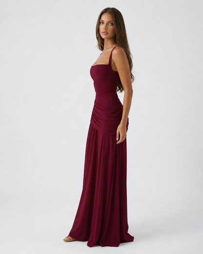 Marta | Vestido maxi Con escote Cuadrado fruncido