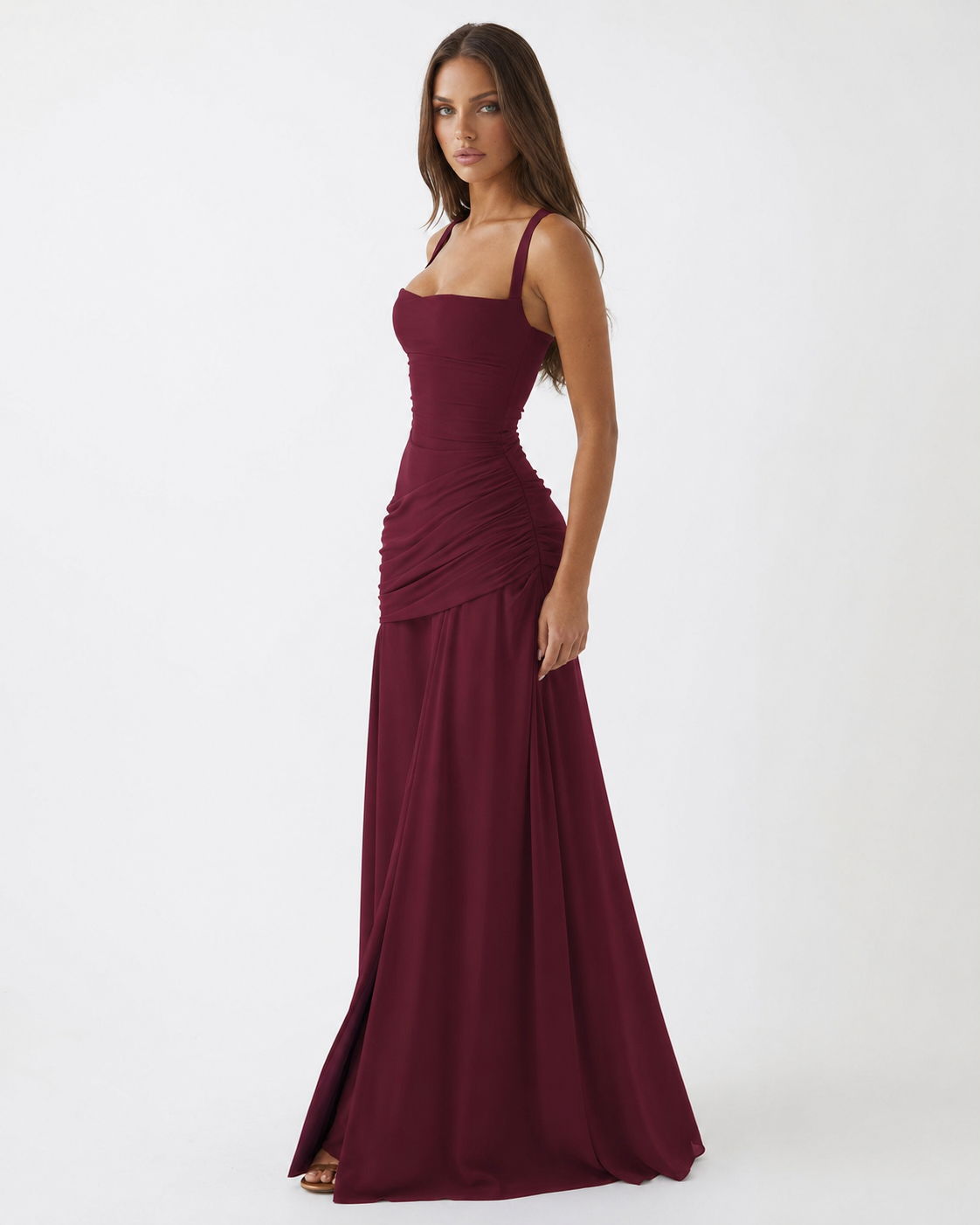 Marta | Vestido maxi Con escote Cuadrado fruncido