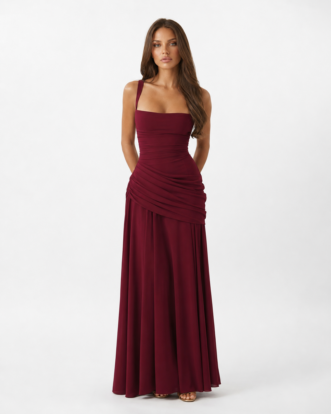 Marta | Vestido maxi Con escote Cuadrado fruncido