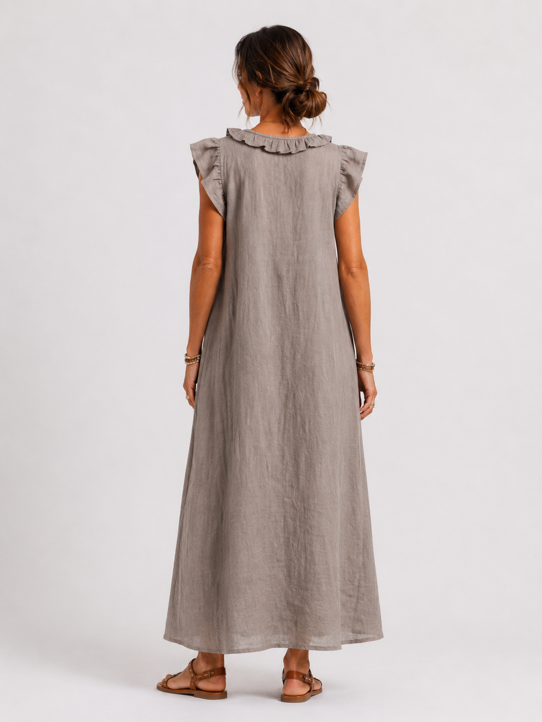 Sarita | Vestido Largo Con Cuello En V y Volantes