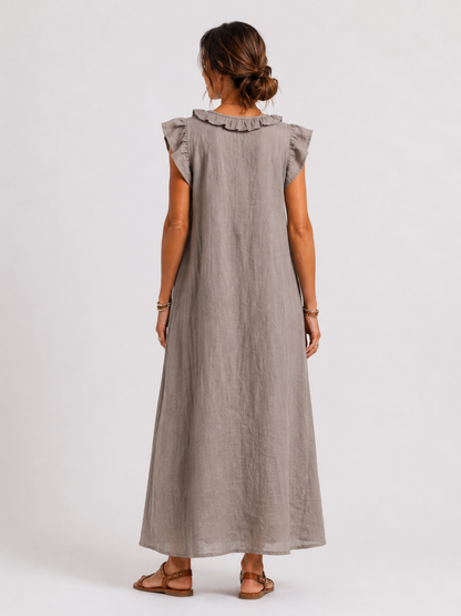 Sarita | Vestido Largo Con Cuello En V y Volantes
