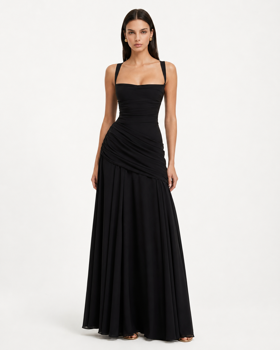 Marta | Vestido maxi Con escote Cuadrado fruncido