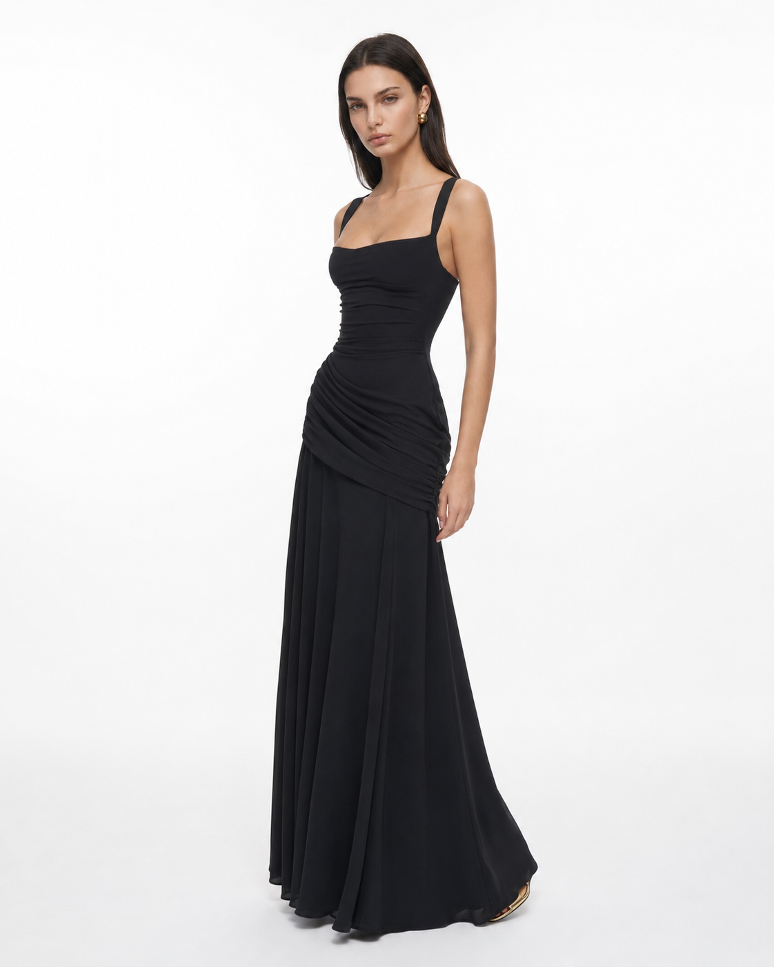 Marta | Vestido maxi Con escote Cuadrado fruncido