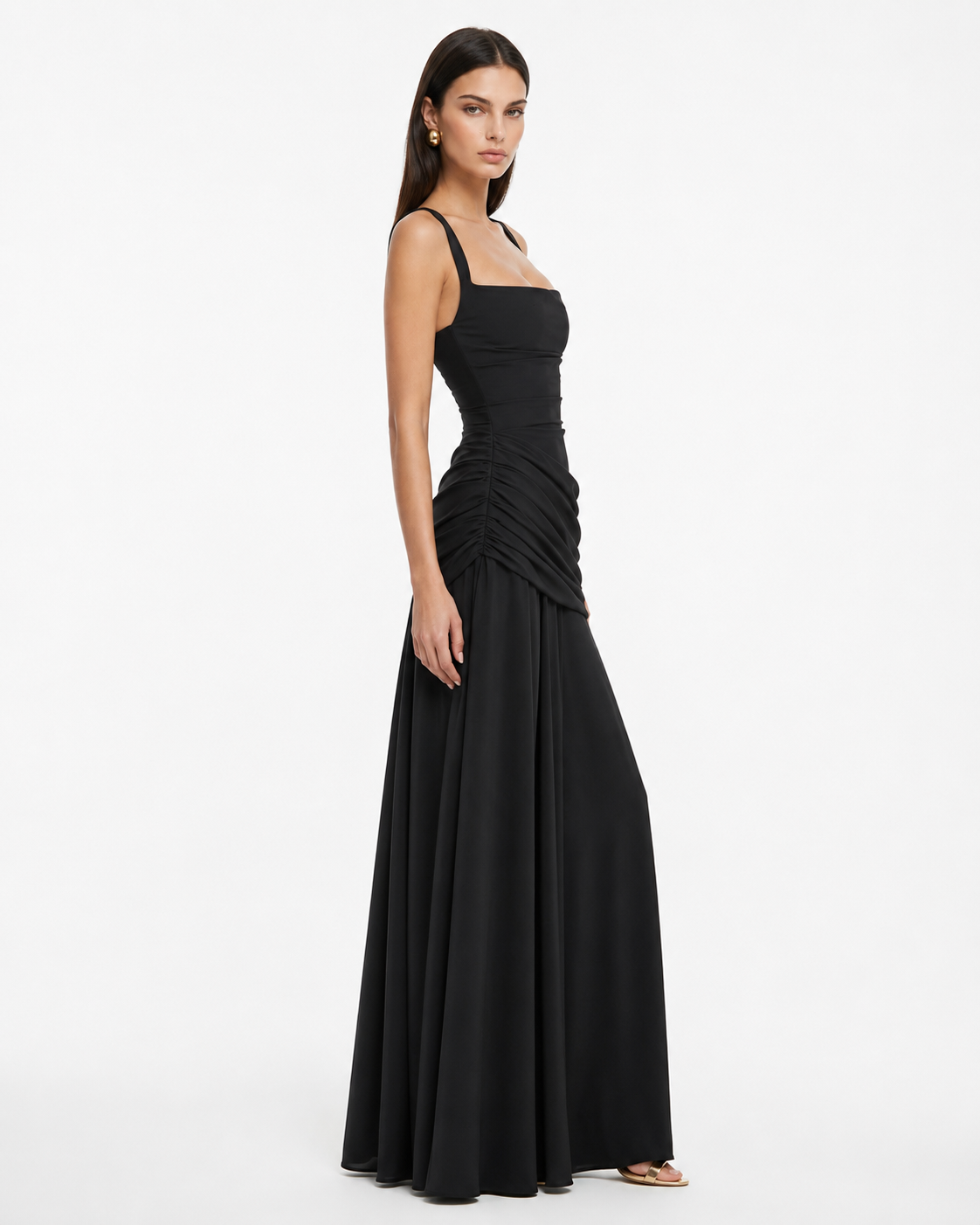 Marta | Vestido maxi Con escote Cuadrado fruncido