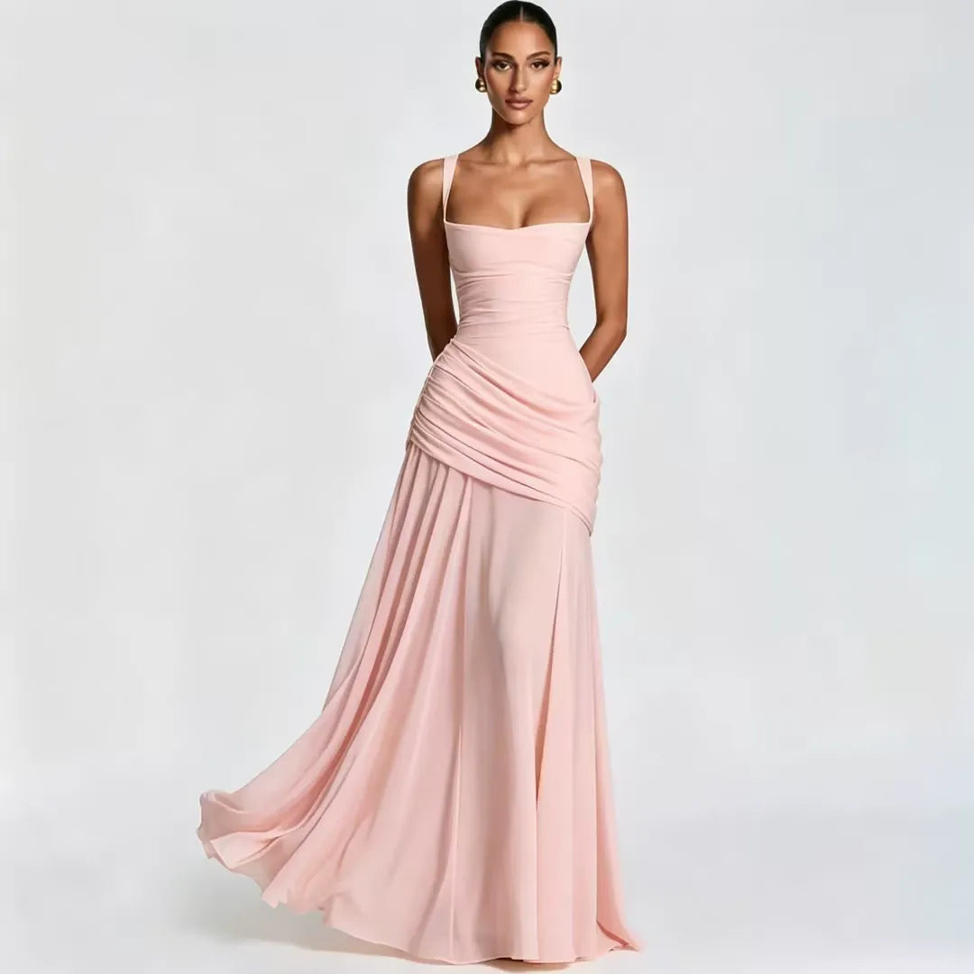 Marta | Vestido maxi Con escote Cuadrado fruncido