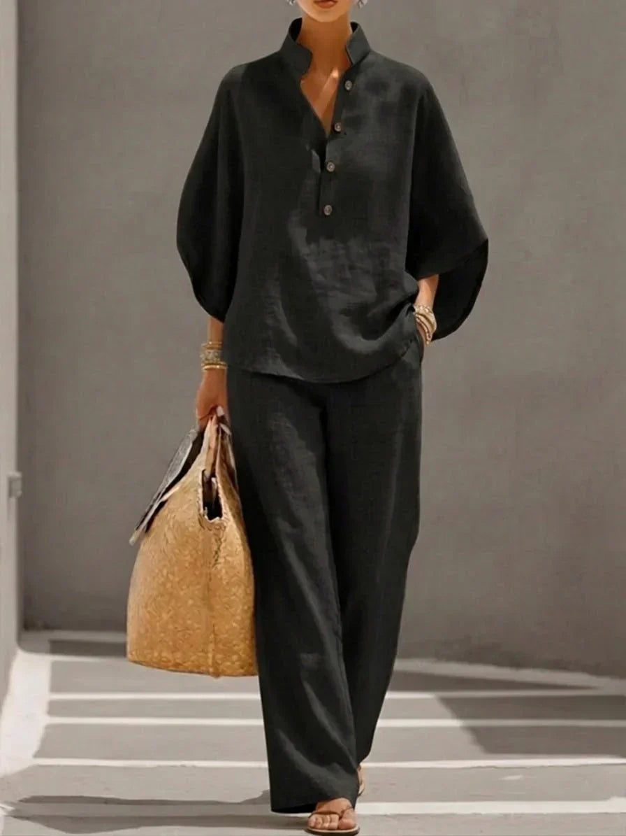 Marieta™ | Conjunto de lino con mangas murciélago y pantalones holgados