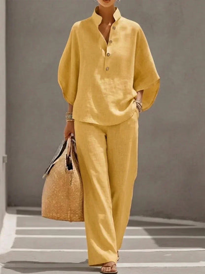 Marieta™ | Conjunto de lino con mangas murciélago y pantalones holgados
