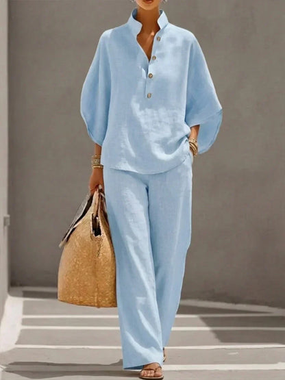 Marieta™ | Conjunto de lino con mangas murciélago y pantalones holgados