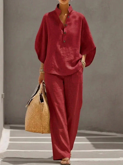 Marieta™ | Conjunto de lino con mangas murciélago y pantalones holgados