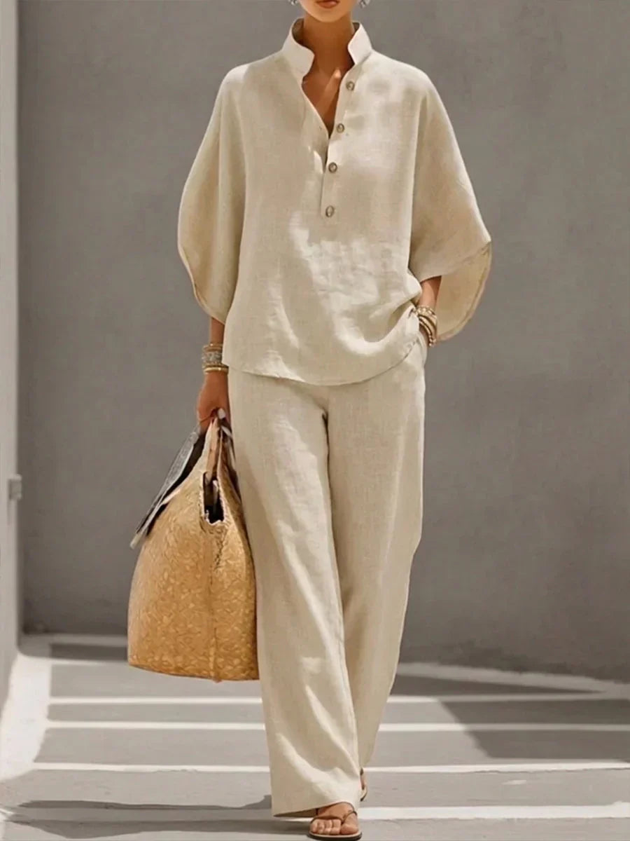 Marieta™ | Conjunto de lino con mangas murciélago y pantalones holgados