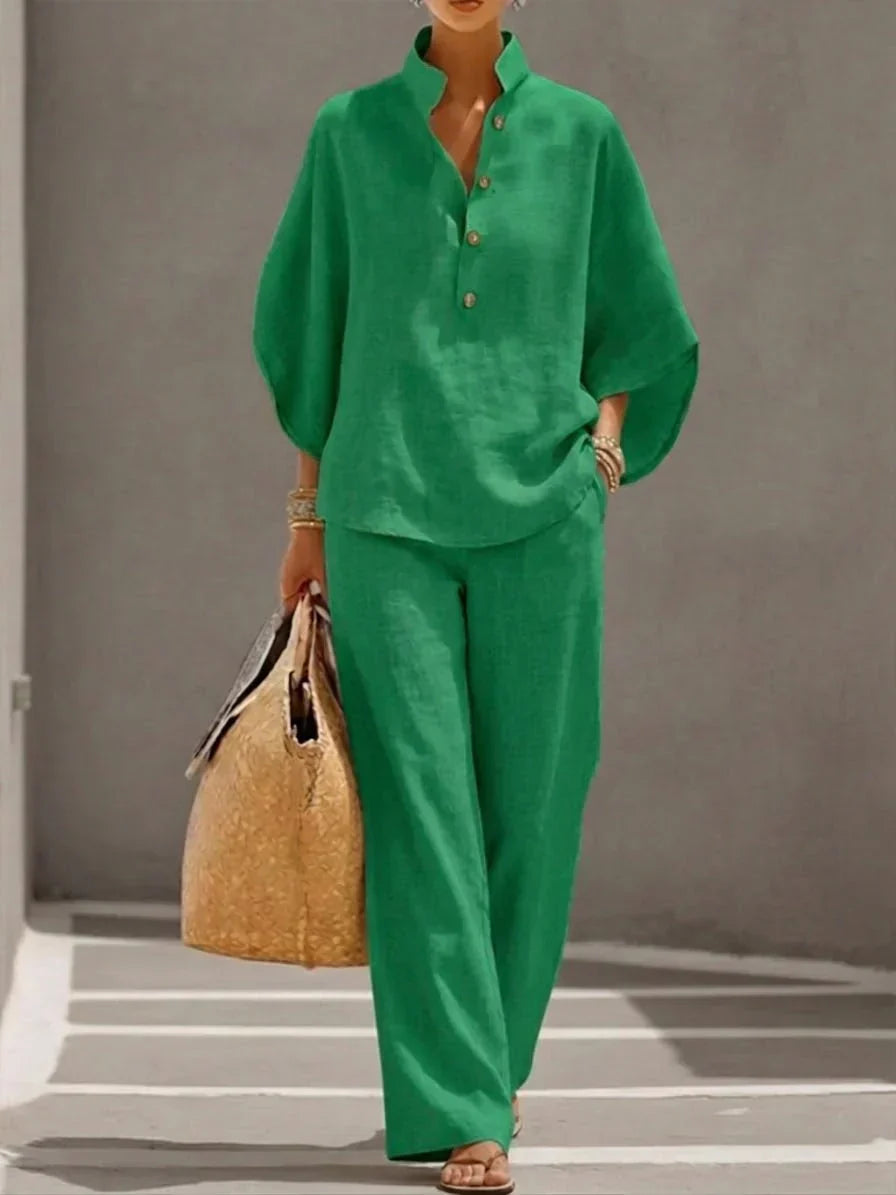 Marieta™ | Conjunto de lino con mangas murciélago y pantalones holgados